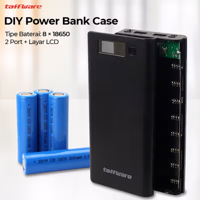 Taffware Power Bank DIY Case LCD Display Dual USB Port 8 PCS 18650 - A8 - Black