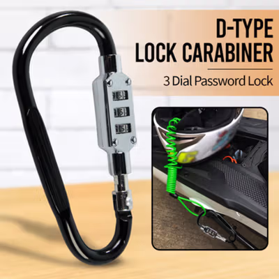 CJSJ Aluminium Alloy D-type Lock Carabiner 3 Dial Password Lock - CH206 - Black