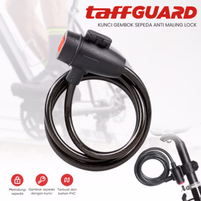 TaffGUARD Kunci Gembok Sepeda Kabel Waterproof Flexible 80cm - GT88 - Black