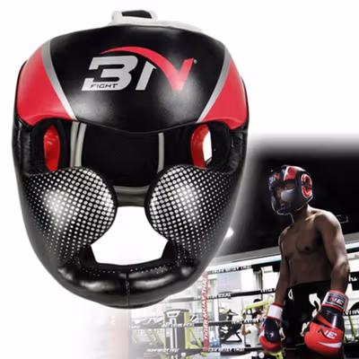 BNPRO Helm Tinju Muay Thai MMA Pelindung Kepala Size XL - BNHG-01 - Red