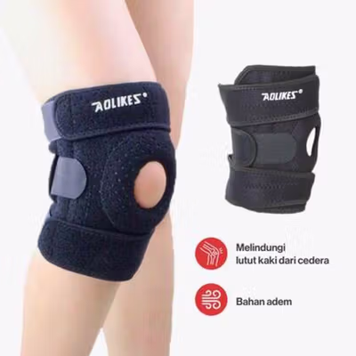 AOLIKES Deker Pelindung Lutut Double Strap Kneepad Gym Fitness 1 PCS Left - A-7906 - Black