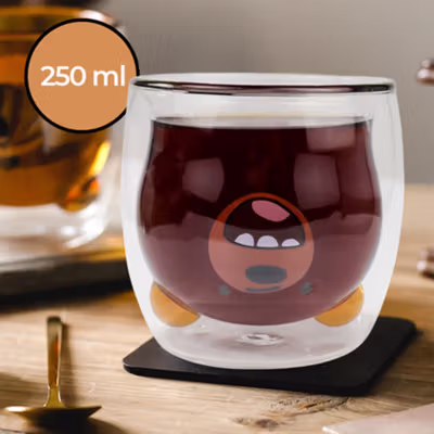 ASLESY Gelas Kaca Aesthetic Tahan Panas Double Wall Bear Glass 250ml - C8785 - Transparent