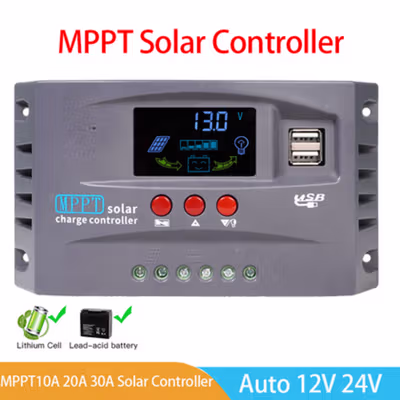 SolaBright Solar Charge Controller MPPT 2 USB Automatic 12V/24V 10A - HXC3 - Gray