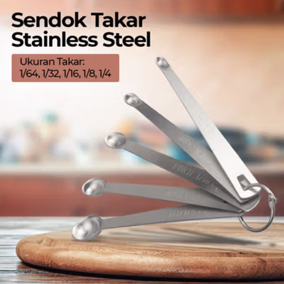 One Two Cups Sendok Takar Teh Stainless Steel Measuring Spoon 5 PCS - S301 - Silver