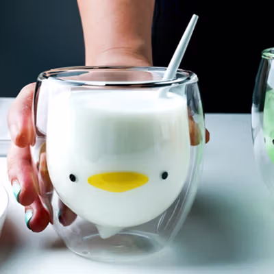 CRATE Gelas Kaca Aesthetic Tahan Panas Double Wall Penguin Glass 250ml - CIQ38 - Transparent