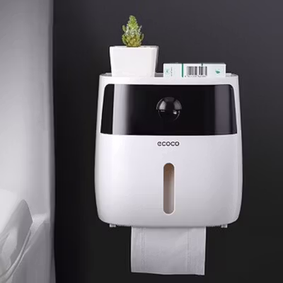 Ecoco Kotak Tisu Storage Toilet Paper Box Dispenser Double Layer - E1804 - White/Black