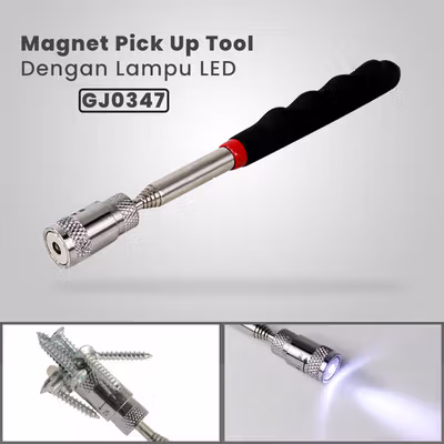 Taffware Tongkat Magnet Pick Up Tools Telescopic dengan Lampu LED - GJ0347 - Black