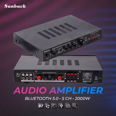 Sunbuck Audio Bluetooth 5.0 Amplifier 5 CH Remote 2000W - AV-298BT - Black