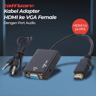Taffware Kabel Adaptor HDMI ke VGA Female Dengan Port Audio - HD008 - Black