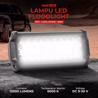 TaffLED Lampu LED Floodlight Foglamp Mobil Truck Cool White IP67 120W - C8-1519 - Black