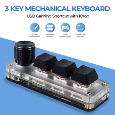 VODOOL 3 Key Mechanical Keyboard USB Gaming Shortcut with Knob - VD3 - Black