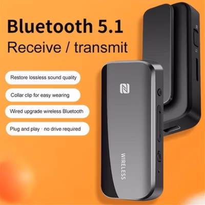 Kebidumei Bluetooth 5.1 Transmitter Receiver Adapter Audio NFC 3.5mm - T40 - Black