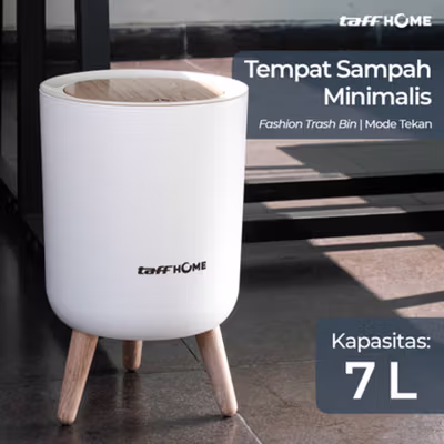 TaffHOME Tempat Sampah Fashion Trash Bin High Pressing Type Size L - TG3390 - White