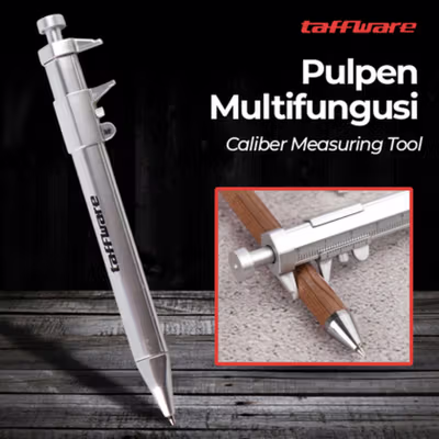 Taffware Pena Pulpen Ballpoint Pen Caliber Measuring Tool Scale Ruler - B100 - Silver