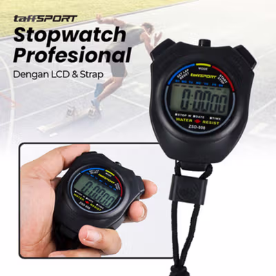 TaffSPORT Stopwatch Digital Profesional LCD dengan Strap - ZSD-808 - Black