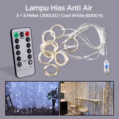 ANBLUB Lampu Hias String Light Tumblr Gorden 6000K 300 LED 5V 3x3M - S-04 - White