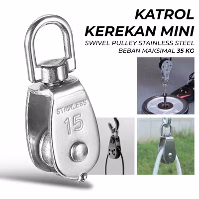 Taffware Katrol Kerekan Mini Serbaguna Swivel Pulley Stainless Steel M15 - Silver