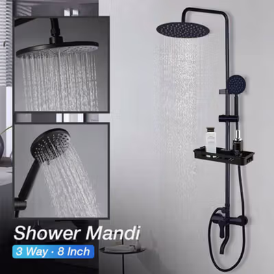 BATHE PROJECT Shower Mandi Bathroom Faucet Bathtub Mixer 3 Way 8 Inch - 50102O - Black