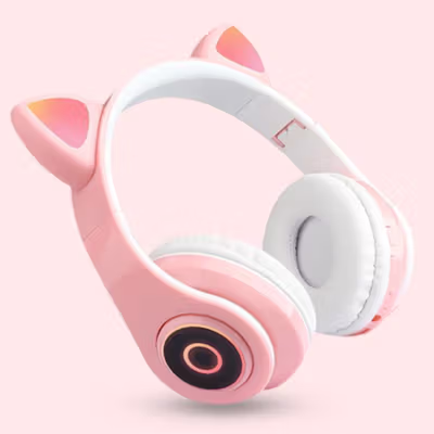 RLoop Bluetooth Headset Headphone Telinga Kucing Cute Cat Ear LED RGB - LX-B39A - Pink