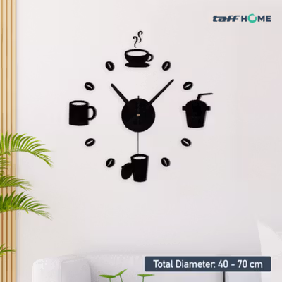 TaffHOME Jam Dinding DIY Giant Wall Clock Model Kopi Cafe - DIY-07 - Black