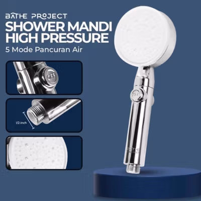 BATHE PROJECT Kepala Shower Mandi Minimalist High Pressure 5 Mode - K003 - Silver