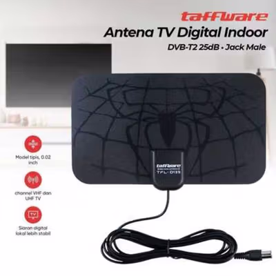 Taffware Antena TV Digital Indoor DVB-T2 25dB Spider Jack Male Plug - TFL-D139 - Black