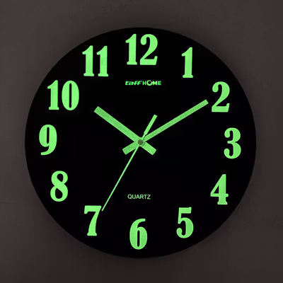 TaffHOME Jam Dinding Bulat Quartz Luminous Glow in The Dark 30cm - Win30 - Black