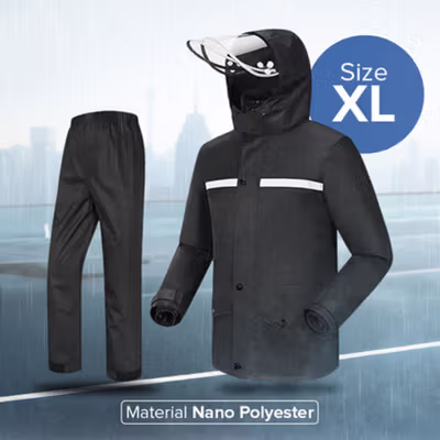 Rhodey Jas Hujan Setelan Reflektif Strip Sepeda Motor XL - 7508 - Black