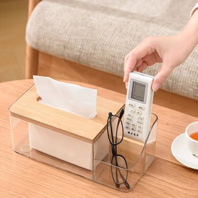 KEDELACK Kotak Tisu Kayu Serbaguna Tissue Box Organizer 25x12x9.5cm - KE25 - Transparent