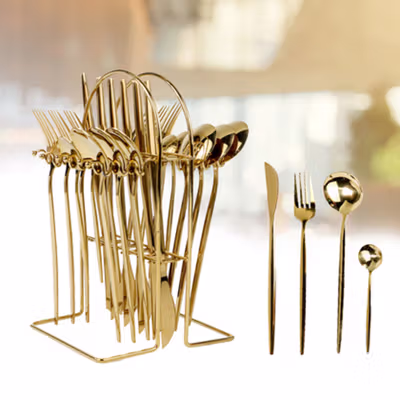 EWIN Set Alat Makan Sendok Garpu Elegan Cutlery Stainless Steel 24 PCS - M1013 - Golden