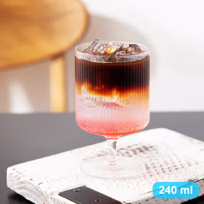 Dozzlor Gelas Kaca Aesthetic Pudding Vertical Stripe Glass 240ml - KT010 - Transparent