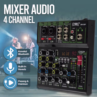 CYMIC USB Audio Mixer Bluetooth Karaoke 4 Channel 99 DSP Effects - LM4-DSP - Black