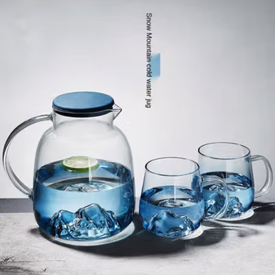 LENG SHUI HU Teko Pitcher Teh Jus Borosilicate Glass 1.8L with 2 Cup - YS-6338 - Transparent
