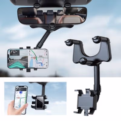 Dawndesslo Holder HP Mobil Adjustable Rearview Mirror Car Phone Holder - ZJ099 - Black