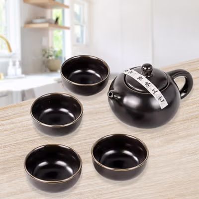 Homadise Teko Teh Keramik Chinese Teapot Maker with 4 Glass - JJ088 - Black