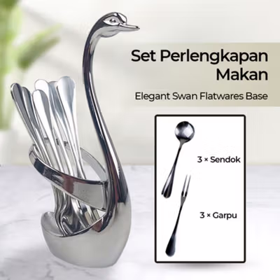 EWIN Set Alat Makan Sendok Garpu dengan Tempat Penyimpanan Angsa - NP311 - Silver