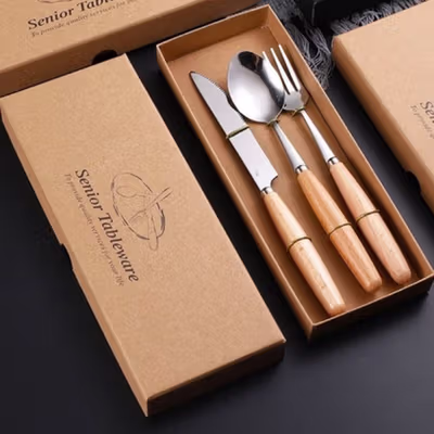 BearPaw Set Alat Makan Perlengkapan Sendok Garpu Wooden Cutlery 3 PCS - KA2020 - Silver