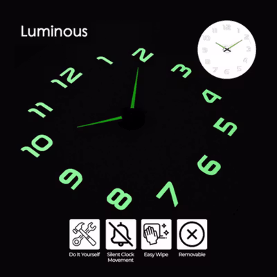 TaffHOME Jam Dinding Bulat DIY Quartz Glow in The Dark 80-130cm - JM-02 - Green