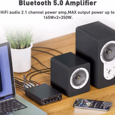 Fosi Audio Amplifier Bluetooth 5.0 HiFi 2.1 Channel 165x2+350W TPA3255 - BT30D PRO - Black