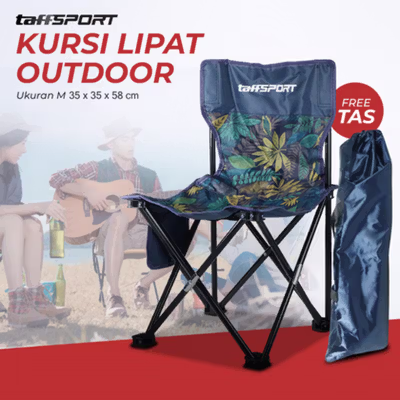 TaffSPORT Kursi Lipat Mancing Camping Foldable Chair with Pocket M - OL3336 - Blue