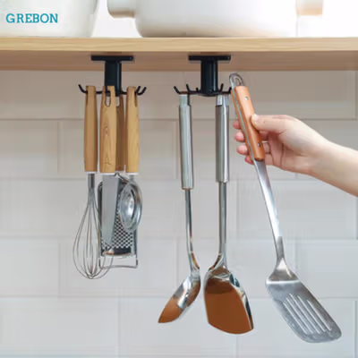 GREBON Gantungan Peralatan Dapur 6 Hook Hanger - E008 - Black