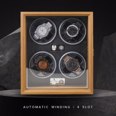 Rhodey Watch Winder Box Automatic Kotak Display Jam Tangan 4 Slot - SKW14 - Black