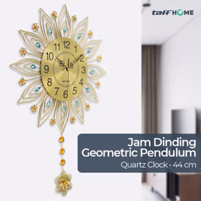 TaffHOME Jam Dinding Bulat Quartz Clock Geometric Pendulum 44 cm - H79B - Golden