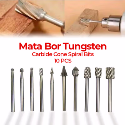 Taffware Mata Bor Tungsten Carbide Cone Spiral Bits 10 PCS - GJ0106 - Silver