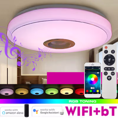 Smuxi Lampu Plafon LED RGB Ceiling Light Bluetooth Speaker 36W 32 cm - BR1530 - White