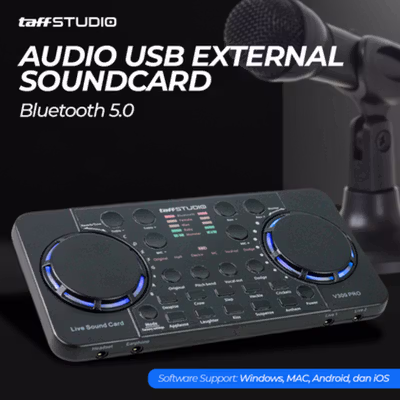 TaffSTUDIO Audio Bluetooth USB External Soundcard Live Microphone - V300 Pro - Black