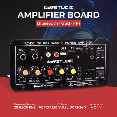 TaffSTUDIO Amplifier Board Audio Bluetooth USB FM Subwoofer DIY 40W - D30 - Black