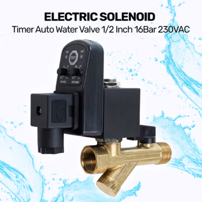 Electric Solenoid Timer Auto Water Valve 1/2 Inch 16Bar 230VAC One-Body Type - Black