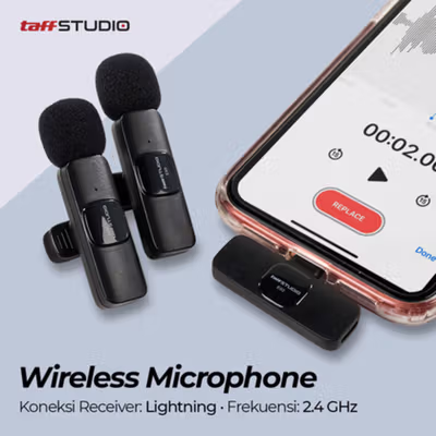 TaffSTUDIO Wireless Lavalier Lapel Microphone Vlogger Lightning - E60 - Black