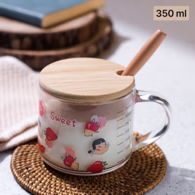 GUC Cangkir Kopi Kaca Tahan Panas dengan Sendok Aesthetic Mug 350ml A - BC1236 - Transparent
